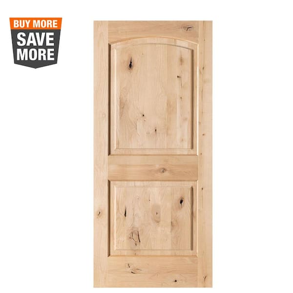 Krosswood Doors 30 in. x 80 in. Rustic Knotty Alder 2-Panel Top Rail Arch Solid Core Wood Stainable Interior Door Slab