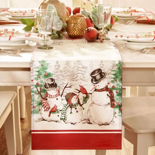 Threadmade Home Snowman Winterland Holiday Snowflake Table Runner, Multicolor - 13"W x 70"L