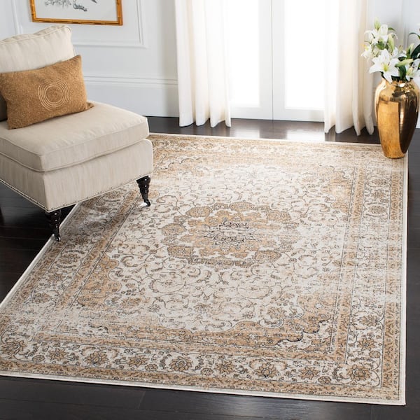 Atlas 3 ft. x 4 ft. Ivory/Beige Medallion Distressed Area Rug