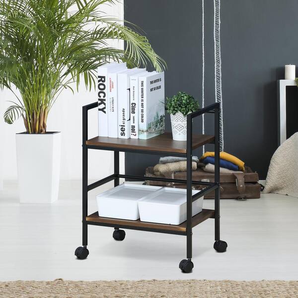 Furinno Modern MDF 4-Wheeled Storage Cart in Dark Walnut