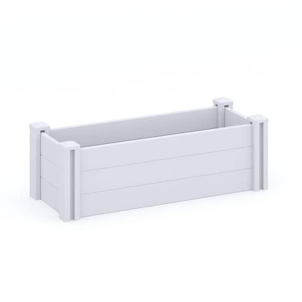 39.2 in. L x 13 in. H Outdoor White Rectangular Plastic Rail and Garden Fence Planter for Vegetables Flowers