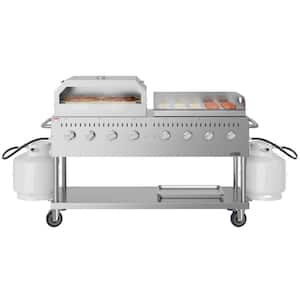 Portable Commercial Outdoor Propane Grill 60 in. with 30 in. Griddle and 30 in. Pizza Oven in Stainless Steel