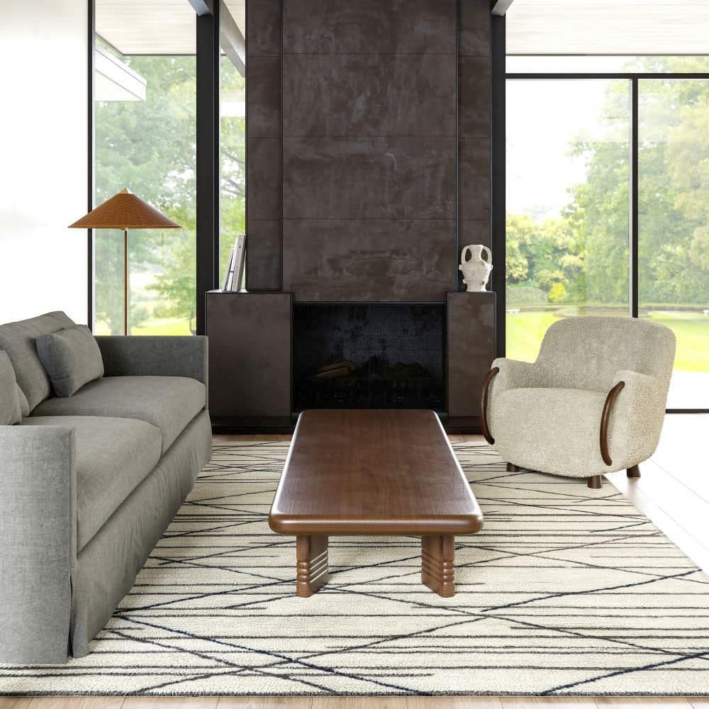 Ivory Stripe Tufted Wool 5' x 8' Washable Area Rug