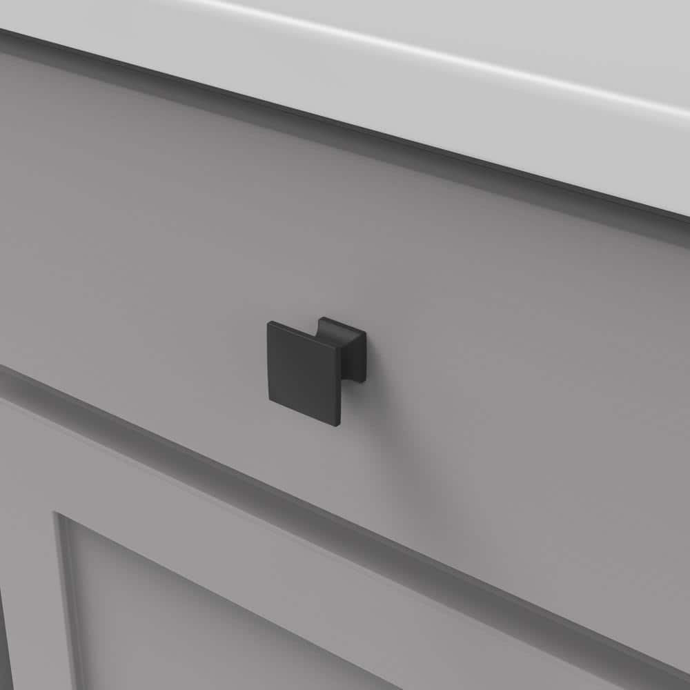Matte Black Square Modern Cabinet Knob with Mounting Hardware