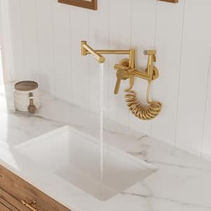 Single-Handle Wall Mount 8 in. Kitchen Faucet Brushed Gold Faucet for Kitchen, with Spray Gun