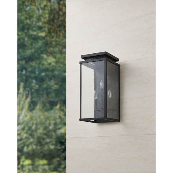 Overton 20-inch 3-light Matte Black Exterior Wall Sconce with Clear Antique Glass