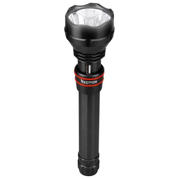 VECTOR 1500 Lumen Waterproof LED Flashlight, Rechargeable, USB Charging Port, USB Powerbank