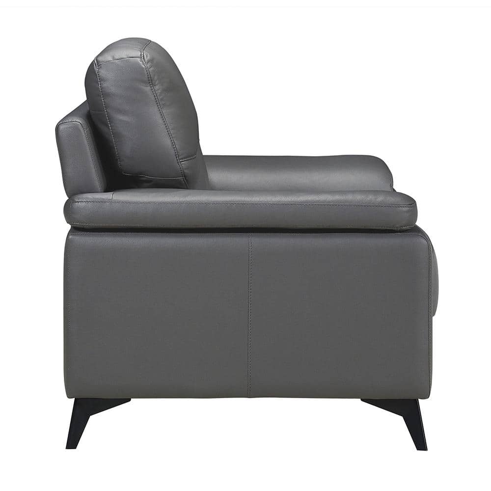 Gray Leather and Manufactured Wood Stationary Accent Chair