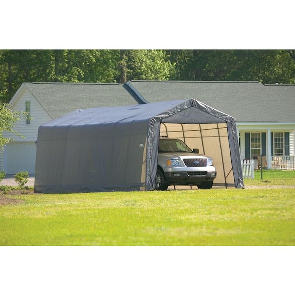 13 ft. W x 28 ft. D x 10 ft. H Steel and Polyethylene Garage without Floor in Grey with Corrosion-Resistant Frame