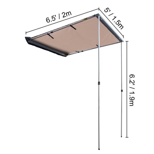 VEVOR 5 x 6.5 ft. Car Side Awning with Carry Bag Pull-Out