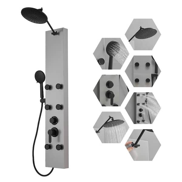 HOMEMYSTIQUE 3-in-1, 6-Jet Shower Panel Tower System w/ Adjust Rainfall Waterfall Shower Head, and Massage Body Jets in Black Nickel