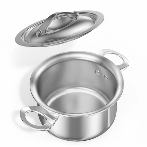 Mini Stainless Steel 3-Ply Saucepan Silver Finish Aluminum Core Induction Ready Butter Warmer with Lid 1 Piece