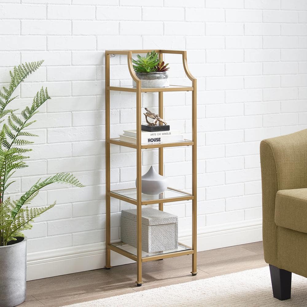 Sleek Soft Gold Steel and Glass 44" Short Etagere for Books