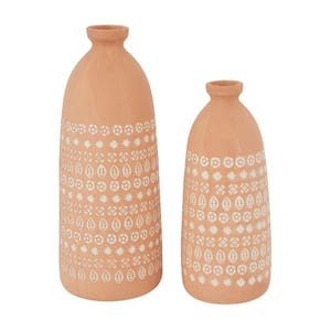 15 in., 12 in. Pink Handmade Ceramic Decorative Vase with Star Patterns (Set of 2)