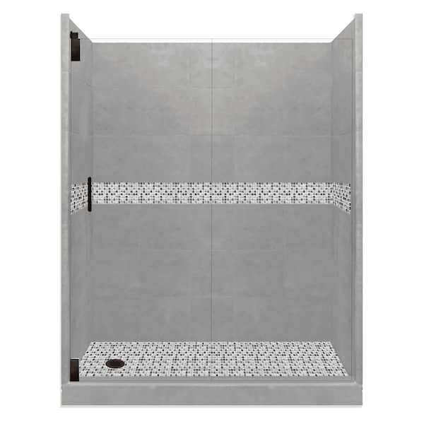 American Bath Factory Del Mar Grand Hinged 36 in. x 60 in. x 80 in. Left Drain Alcove Shower Kit in Wet Cement and Black Pipe Hardware