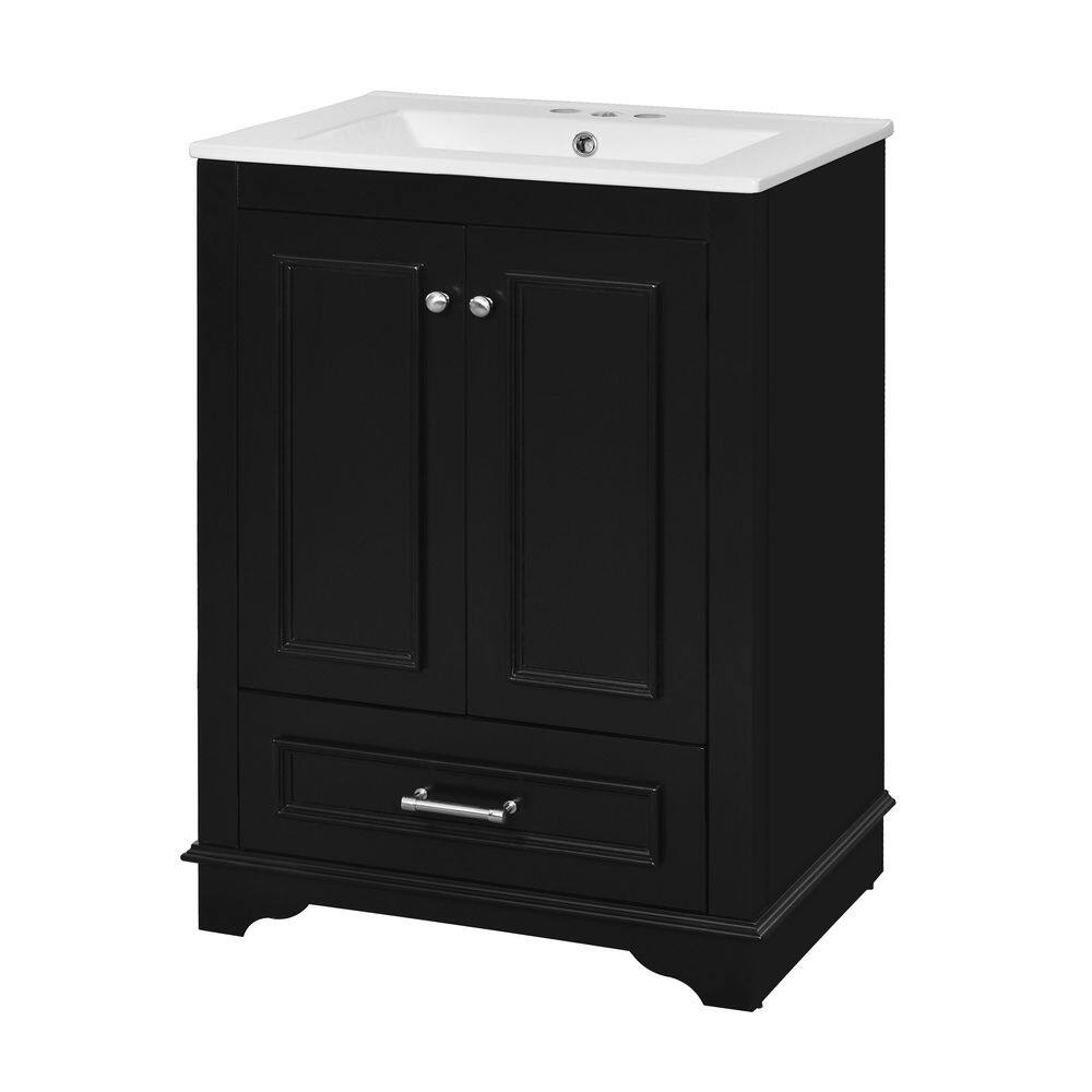 24 in. Single Freestanding Black Bath Vanity with Ceramic Top, Storage Drawer and Adjustable Shelf Unassembled price history on PriceWatchPro