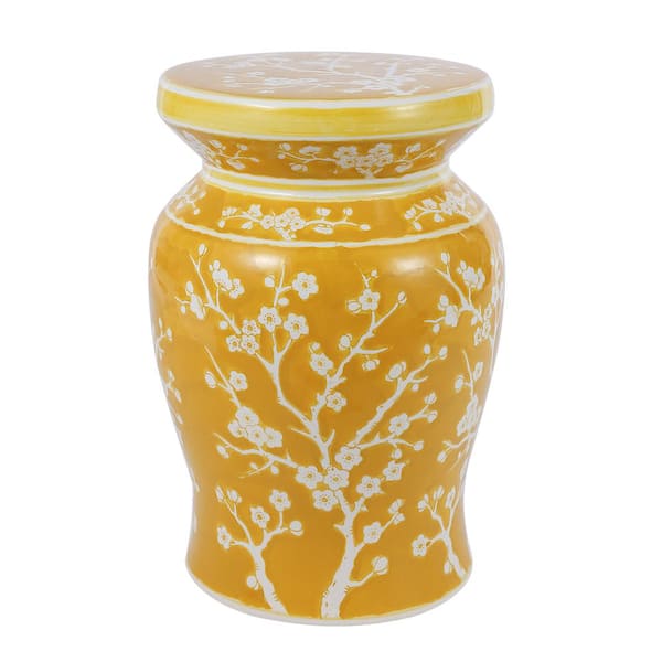 JONATHAN Y Cherry Blossom 17.75 in. Ceramic Garden Stool, Yellow/White