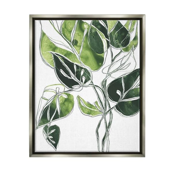 The Stupell Home Decor Collection Intricate Palm Vines Unique Green Leaves by June Erica Vess Floater Frame Nature Wall Art Print 17 in. x 21 in.