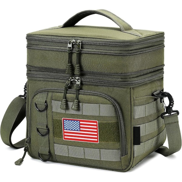 17 qt. Large Insulated Tactical Lunch Box Bag Expandable Double Deck Cooler Leakproof Waterproof in Green 16L Capacity