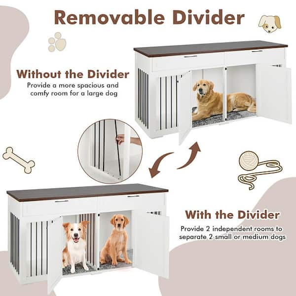 Clihome 72 Rectangular White MDF Desk with Storage for Pet