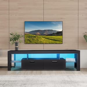 63 in. Black TV Stand Fits TV's up to 75 in. with LED Lights Entertainment Center TV Cabinet with Storage and Drawers