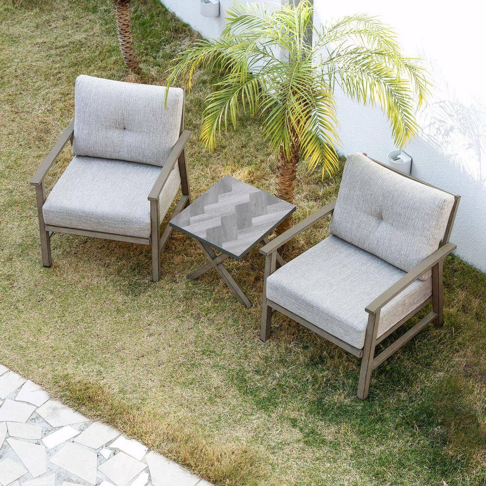 Grey Vintage 3-Piece Aluminum Outdoor Patio Conversation Sofa Set with Grey