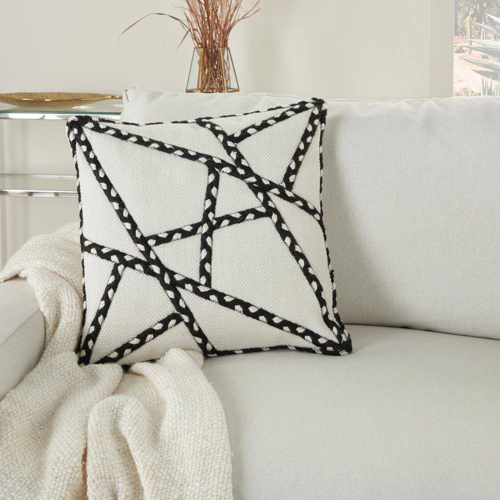 Black and White Geometric Woven Square Throw Pillow, 18" x 18"