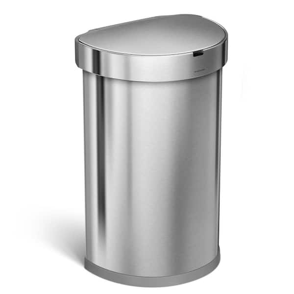 simplehuman 45L Semi-Round Liner Rim Motion Sensor Kitchen Trash Can, Brushed Stainless Steel