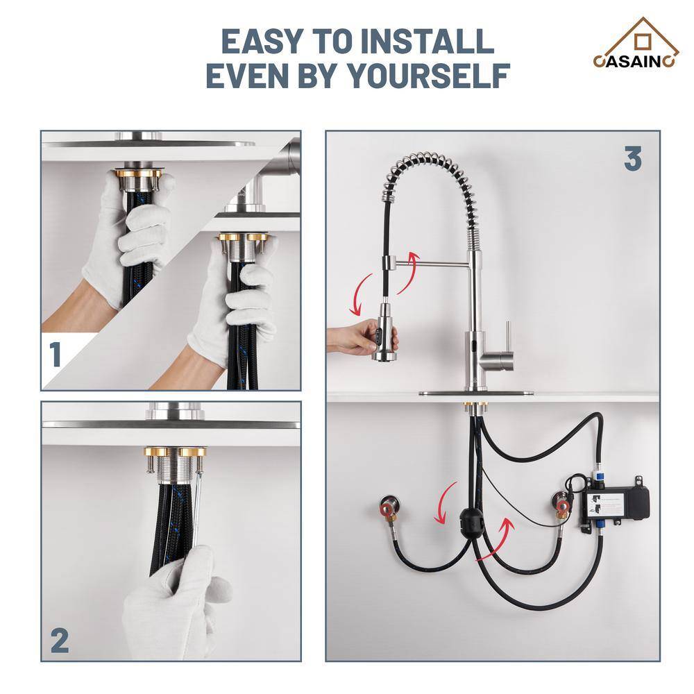 Brushed Nickel Touchless Pull-Down Kitchen Faucet with Spray
