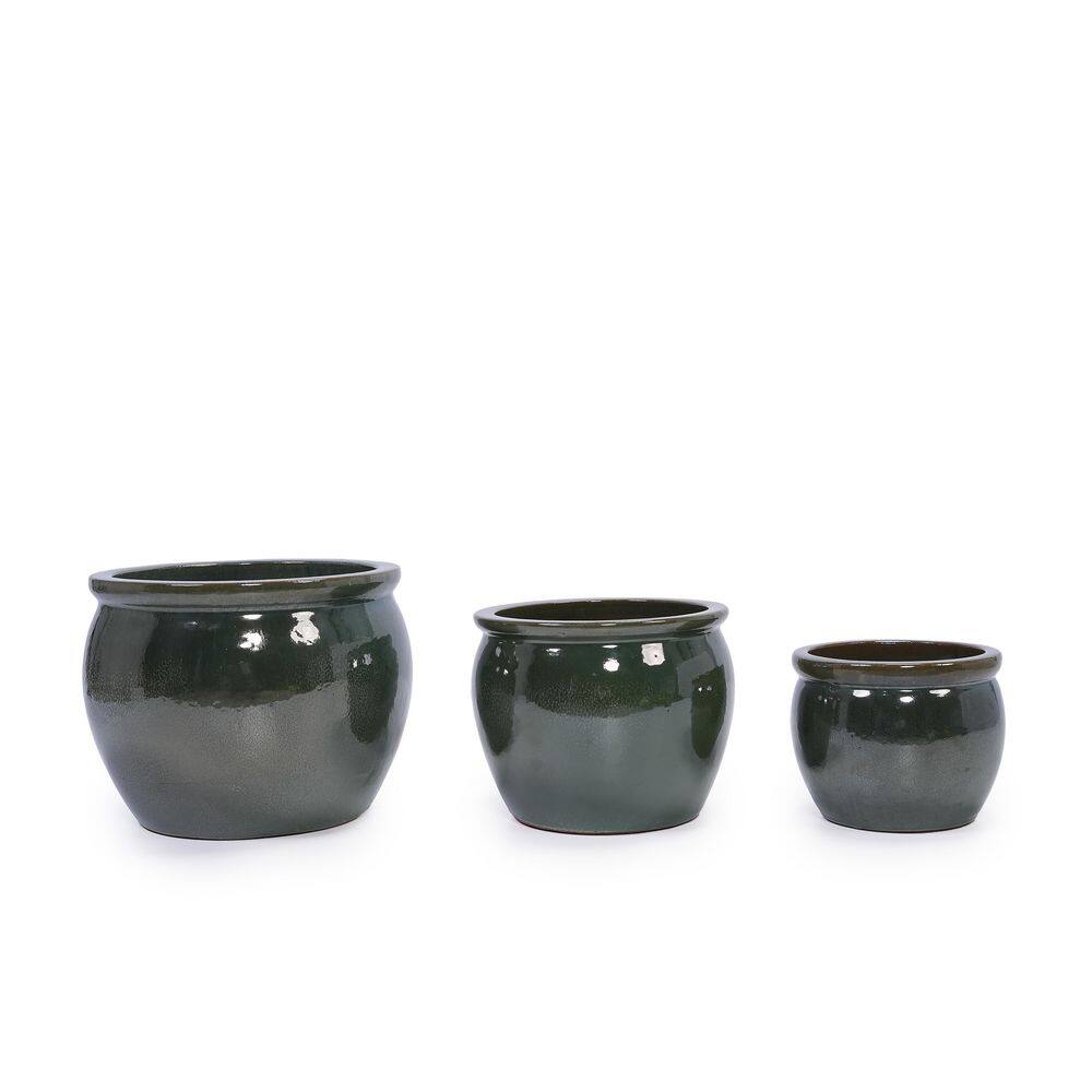 3-Pieces Handcraft Ceramic Flowerpot, Modern Planter for Patio, Garden or Windowsills, Antique Green price history on PriceWatchPro