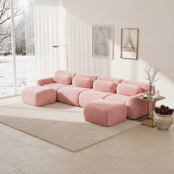 Homy Casa 149 in. Pillow Top Arm 6-Piece Plush Microfiber Modular