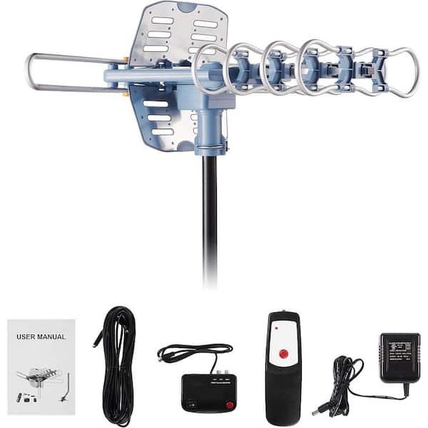 Outdoor Digital Amplified HDTV Antenna 150 Mile 360 ° Rotation Wireless Remote 59 ft. RG6 Coax Cable Dual TV Support