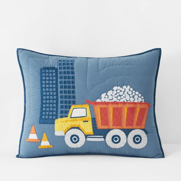 The Company Store Company Kids Construction Trucks Blue Multi Cotton Standard Sham