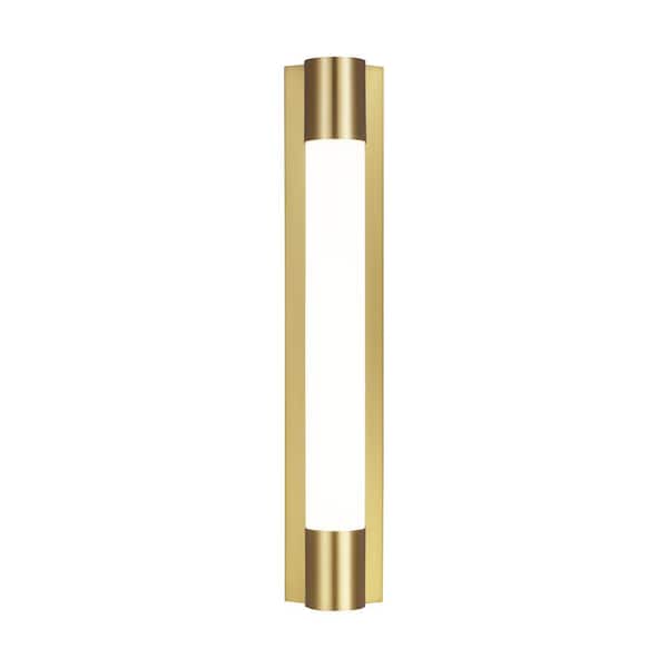 Loring 5 in. W x 27 in. H 1-Light Burnished Brass Dimmable LED Medium Vanity Light Bar with Milk Glass Shade