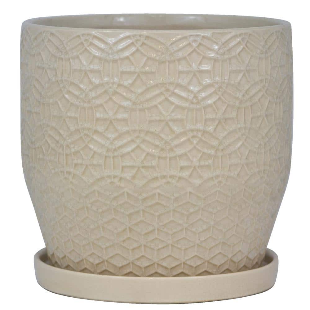 Trendspot 10 in. Dia Ivory Rivage Ceramic Decorative Pot CR10853-10B - The  Home Depot