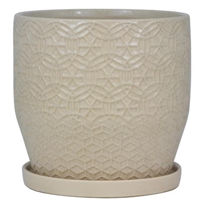 10 in. Dia Ivory Rivage Ceramic Planter