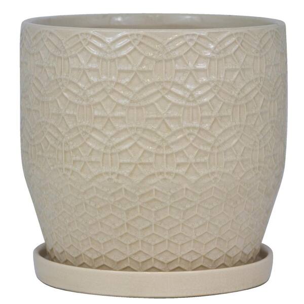Trendspot 10 in. Dia Ivory Rivage Ceramic Decorative Pot