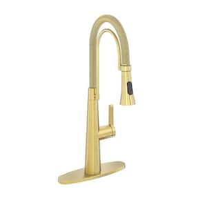 Single-Handle Spring Neck Standard Kitchen Faucet with Dual Function Sprayhead and Deckplate Included in Brushed Gold