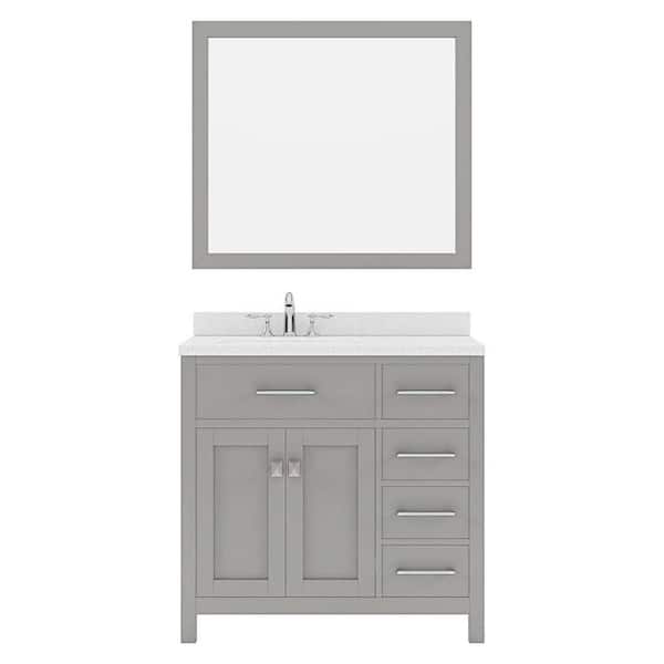 Virtu USA Caroline Parkway 36 in. W x 22 in. D x 35 in. H Single Sink Bath Vanity in Gray with Quartz Top and Mirror