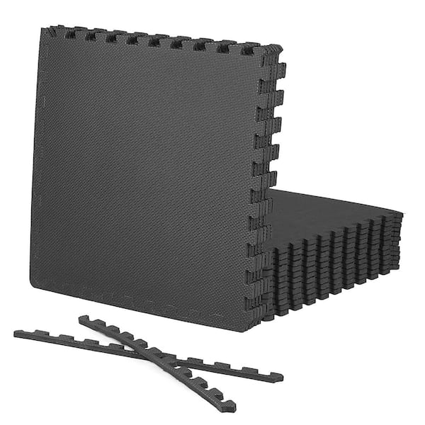 Black 24 in. W x 24 in. L x 0.5 in. Thick EVA Foam T-Pattern Gym Flooring Tiles (18 Tiles/Pack) (72 sq. ft.)