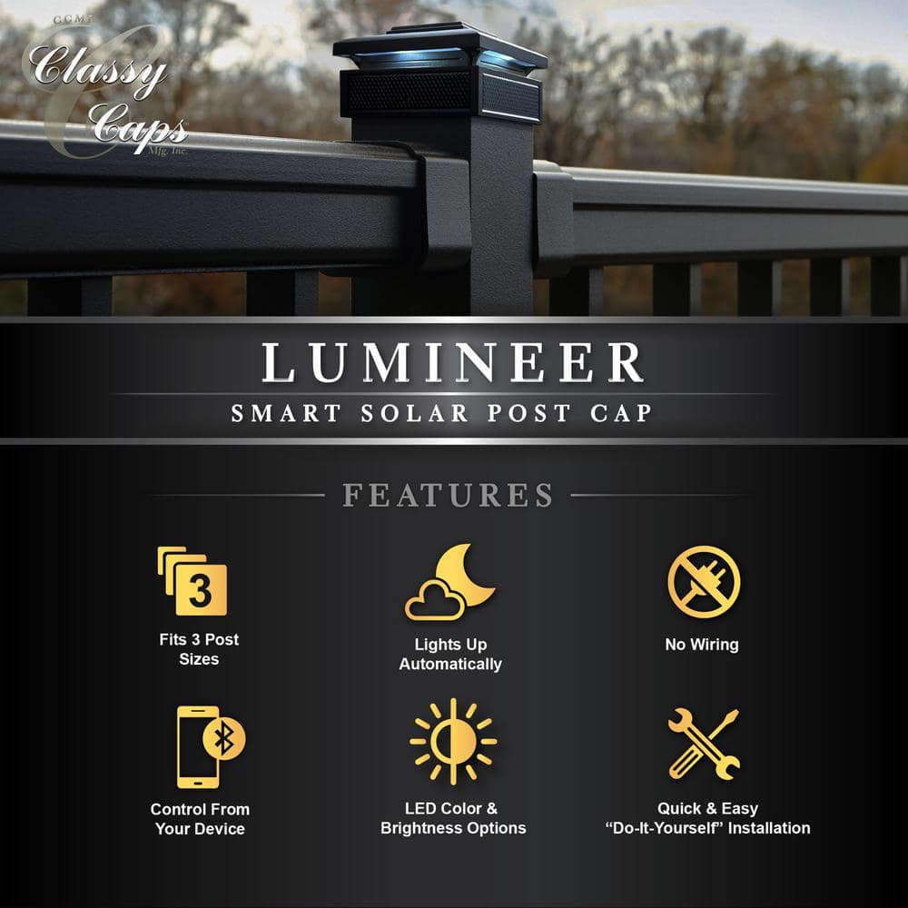 Black Aluminum Solar LED Post Cap Light, 6" x 6"