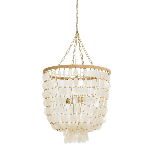 Storied Home 20 in. 1 Ceiling Light Round Capiz and Wood Bead Chandelier Style