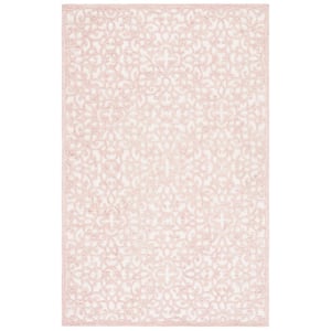 Trace Ivory/Pink Doormat 3 ft. x 5 ft. Distressed Floral Area Rug