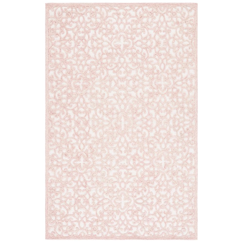 Ivory and Pink Hand-Tufted Wool 5' x 8' Area Rug