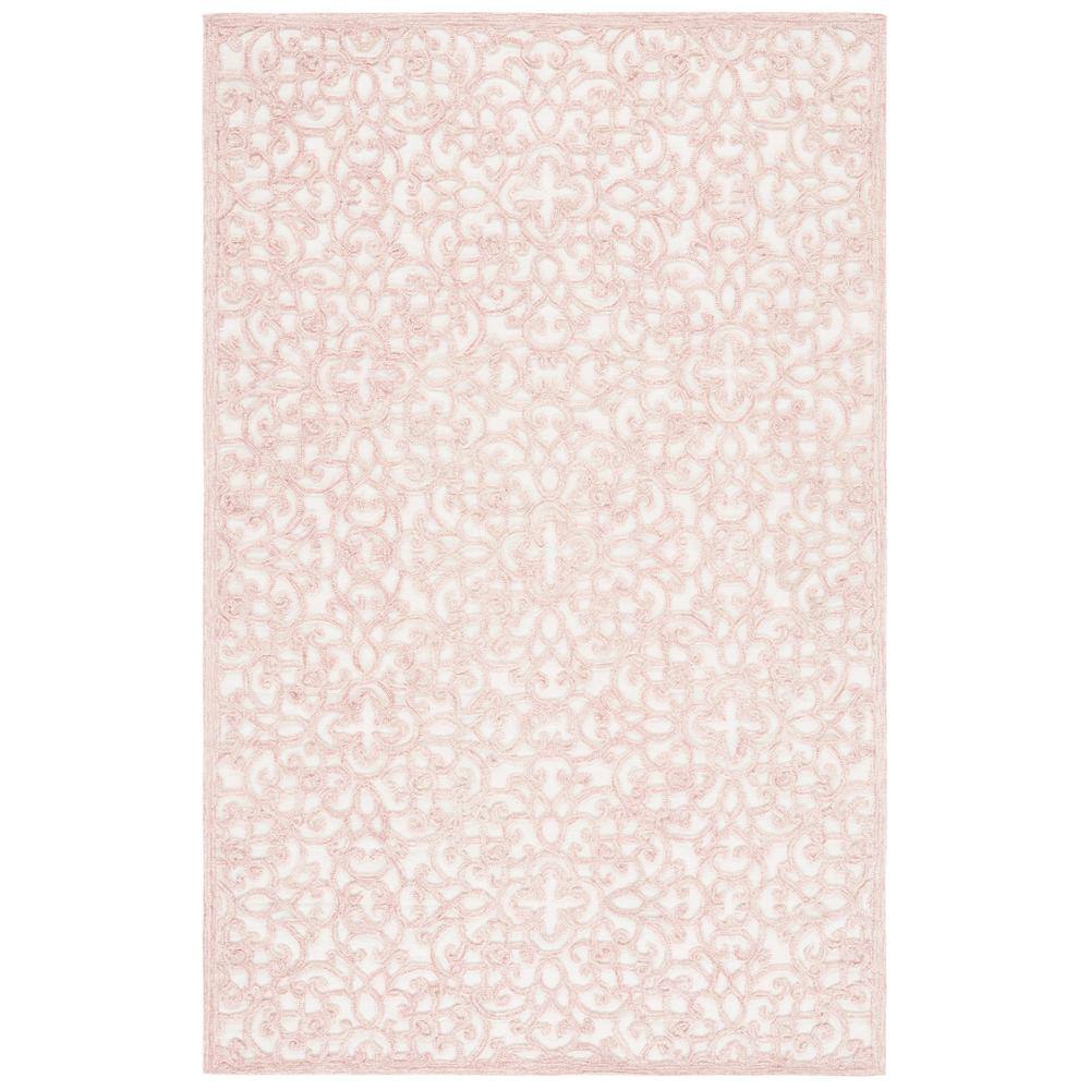 Ivory and Pink Floral Hand-Tufted Wool 8' x 10' Area Rug