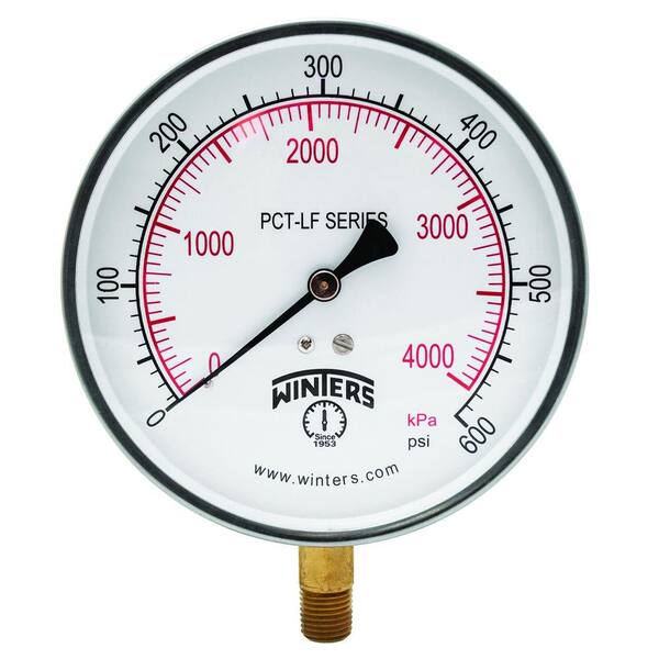Winters Instruments PCT-LF Series 4.5 in. Lead-Free Brass Stainless Steel Pressure Gauge with 1/4 in. NPT LM and 0-600 psi/kPa