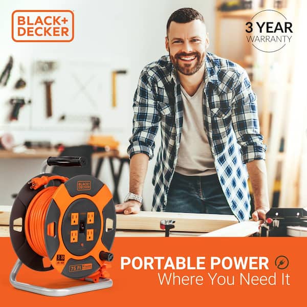 BLACK+DECKER 75 ft. 4 Outlets Retractable Extension Cord with 14 AWG SJTW Cable  Outdoor Power Cord Reel BDXPA0063 - The Home Depot