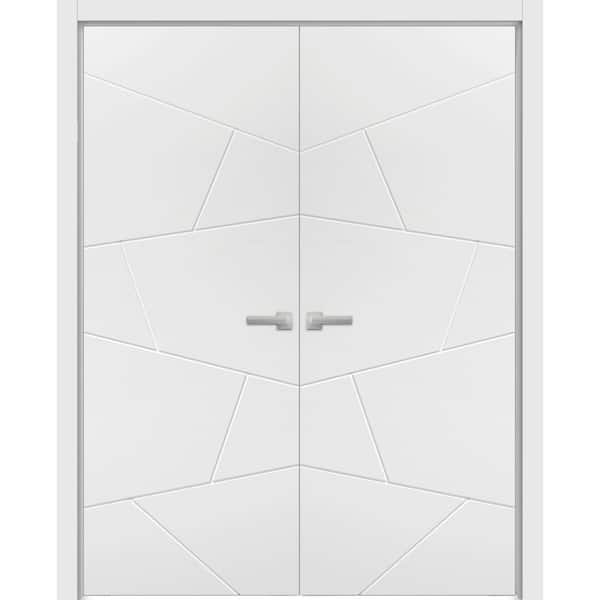 48 in. x 80 in. 2 Panel Painted White Finished Solid Wood Sliding Door with Hardware