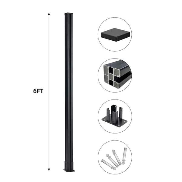 Composite Fence Series 2.8 in. x 2.8 in. x 6 ft. Aluminum Mount Fence Post in Black 1-pack