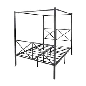 55 in. W Black Full Size Canopy Metal Platform Bed